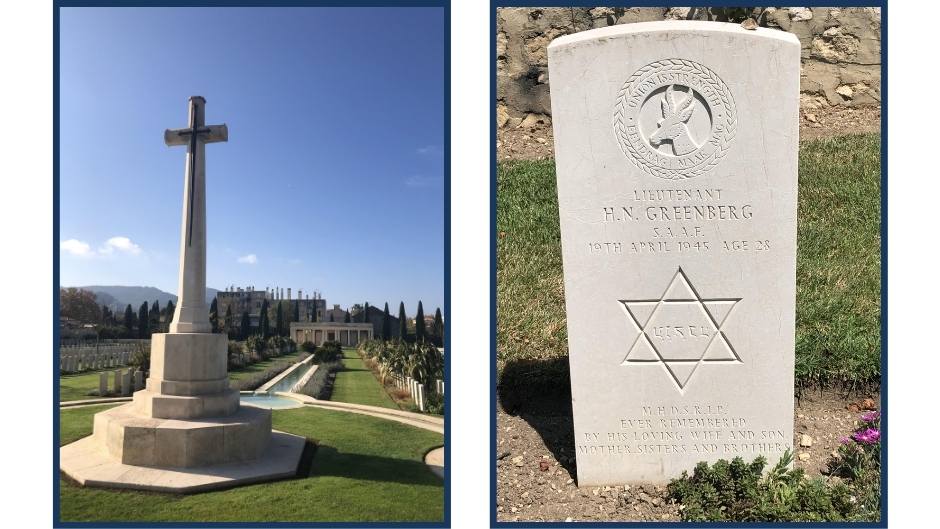 Photos of Mazargues Commonwealth War Cemetery and a soldiers headstone therein